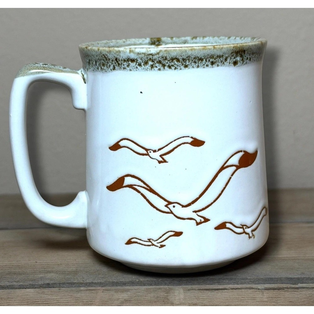 Seagull Vintage Japanese Mug Speckled Glaze Stoneware Coastal Nautical Ocean